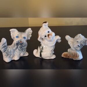 Vtg Small Porcelain Ceramic Scottie Terrier Dog Mid-Century JAPAN Bundle of 3